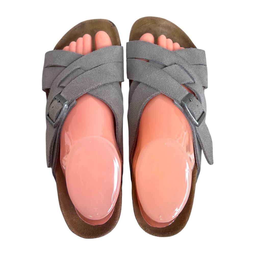 BIRKENSTOCK Lugano Soft Footbed Suede Leather Sandal in Gray Criss Cross W's 39 - Picture 2 of 12